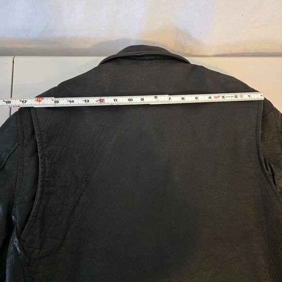 Prime Parts Leather Belted Motorcycle Jacket Men's 42 Black Biker Bomber USA VTG - Picture 12 of 16